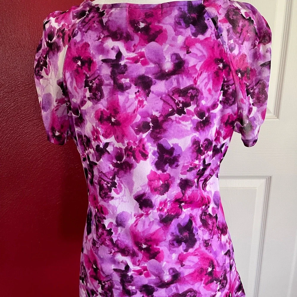 dressbarn Purple and Pink Flutter Sleeve Blouse - Picture 3 of 7